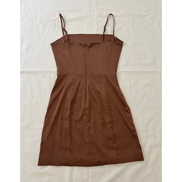 Sunday Best Brown Satin Form Fitted Body Con Mini Dress Size Small - Picture 3 of 3